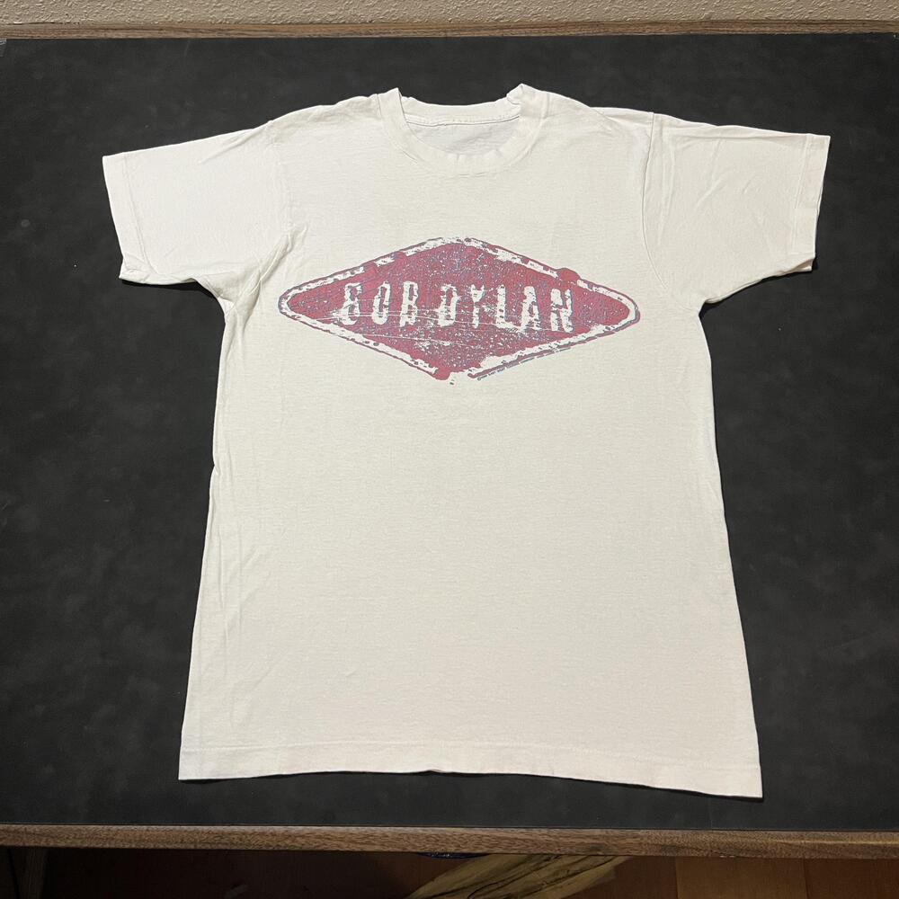 Vintage Bob Dylan Shirt Mens Small White 1988 Brockum Lyrics Graphic Tour 80s